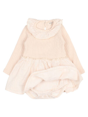 Búho Baby Lurex Combi Dress - Cream Pink