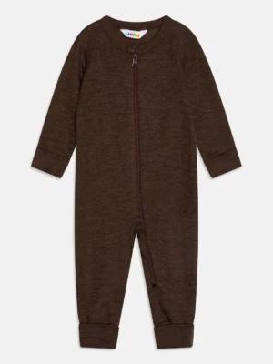 Joha - Wollen Jumpsuit met Rits en Omslag Voetjes - Donker Bruin