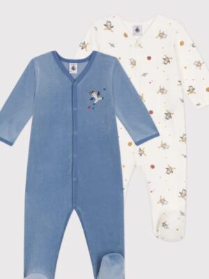 Petit Bateau - Setje met 2 Fluwelen Babypyjama's