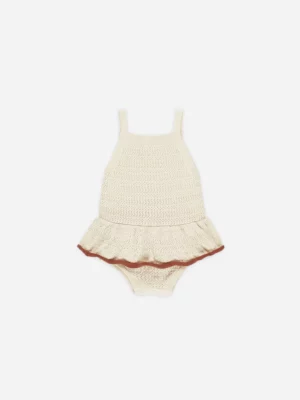 Rylee + Cru - Crochet Ruffle Romper Natural